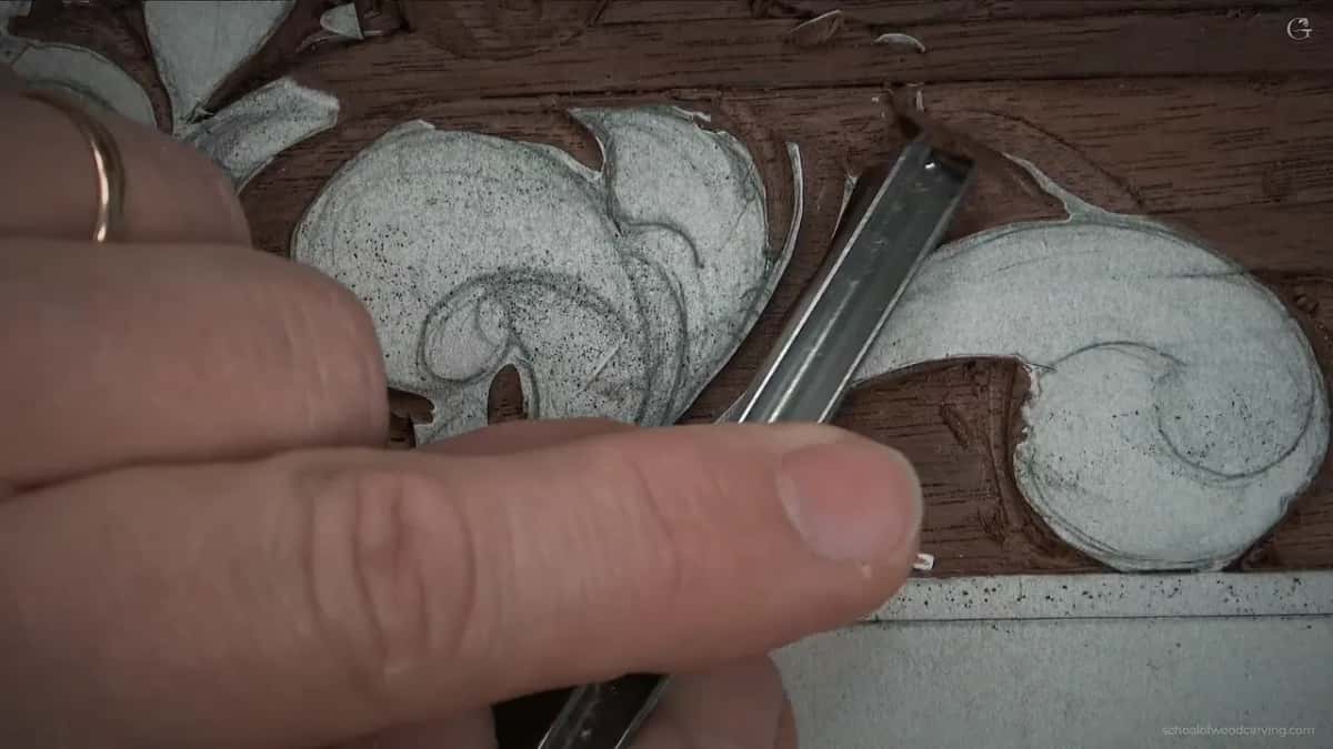 Ring hand holding a flat steel tool between two paper covered lobes