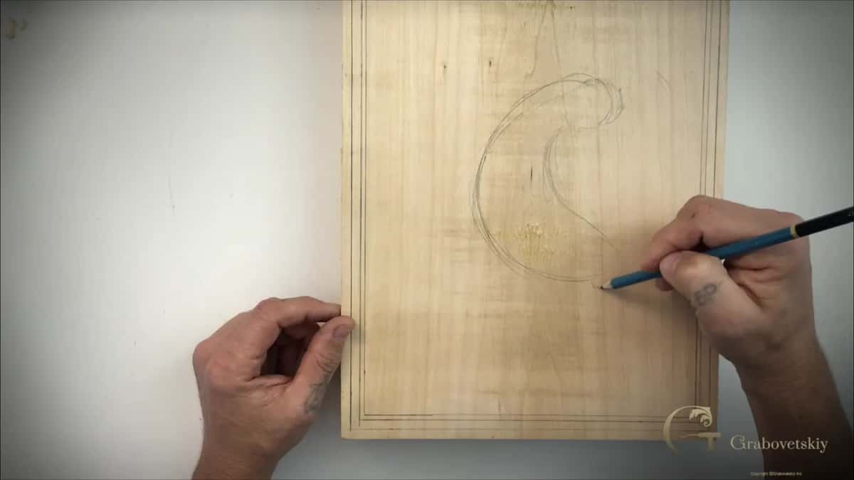 One comma shaped stroke inside the border, the first of the design