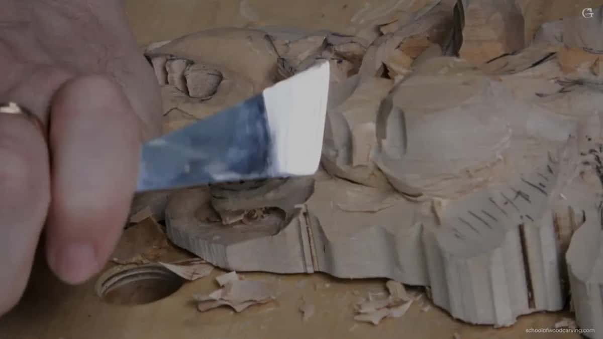 Skew chisel held flat, low view