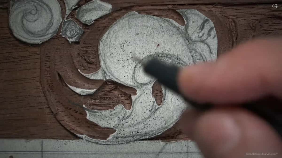 Black marker tip on the paper pattern