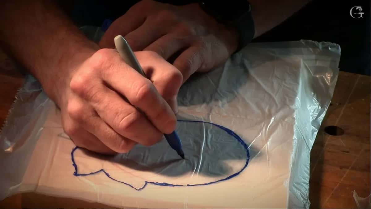Blue marker, mid trace