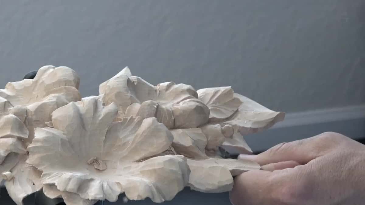 One hand at a leaf tip, side view