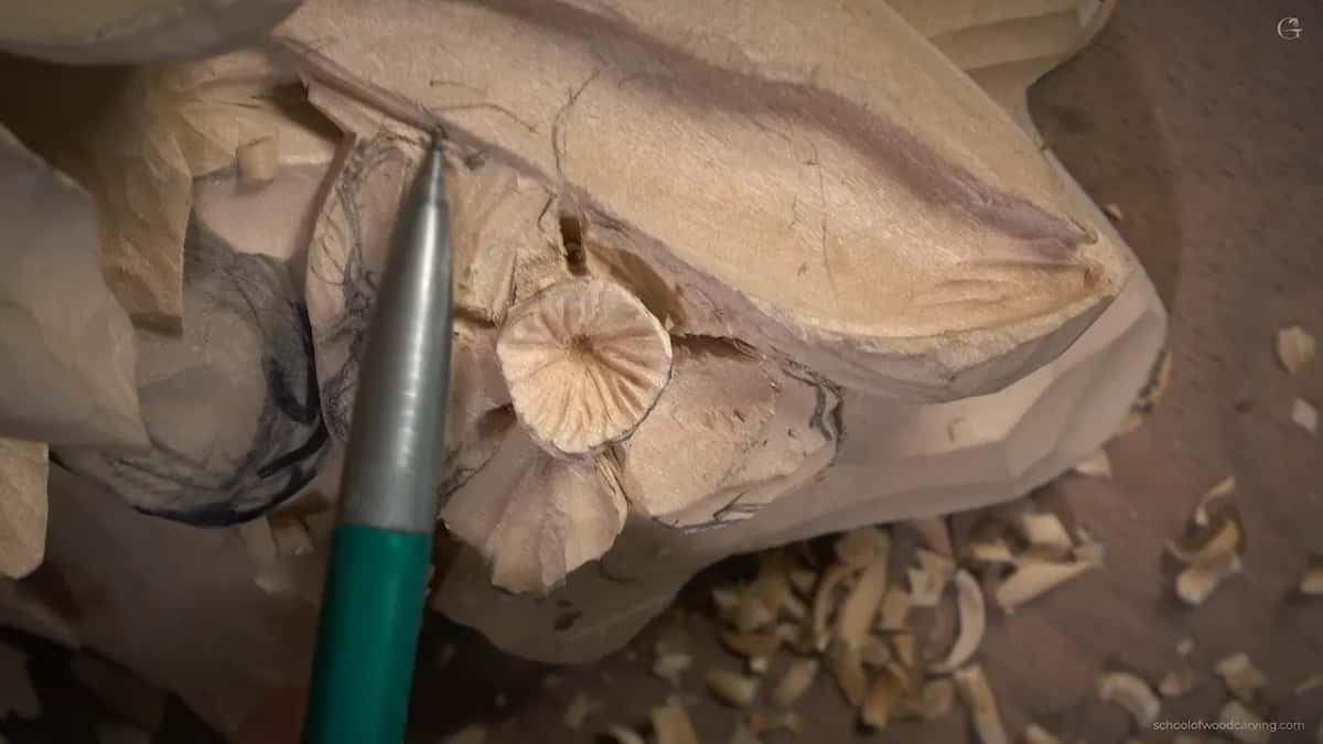 Pencil tip by the small round flower