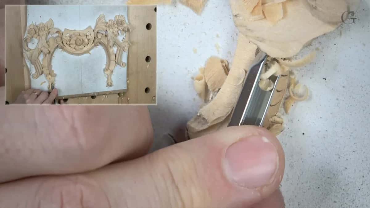 Small gouge digging in at the narrow end while curls of wood lift off