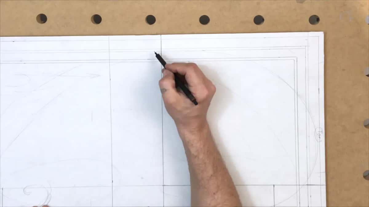 Freehand pencil work inside the borders, no straightedge touching the paper at all