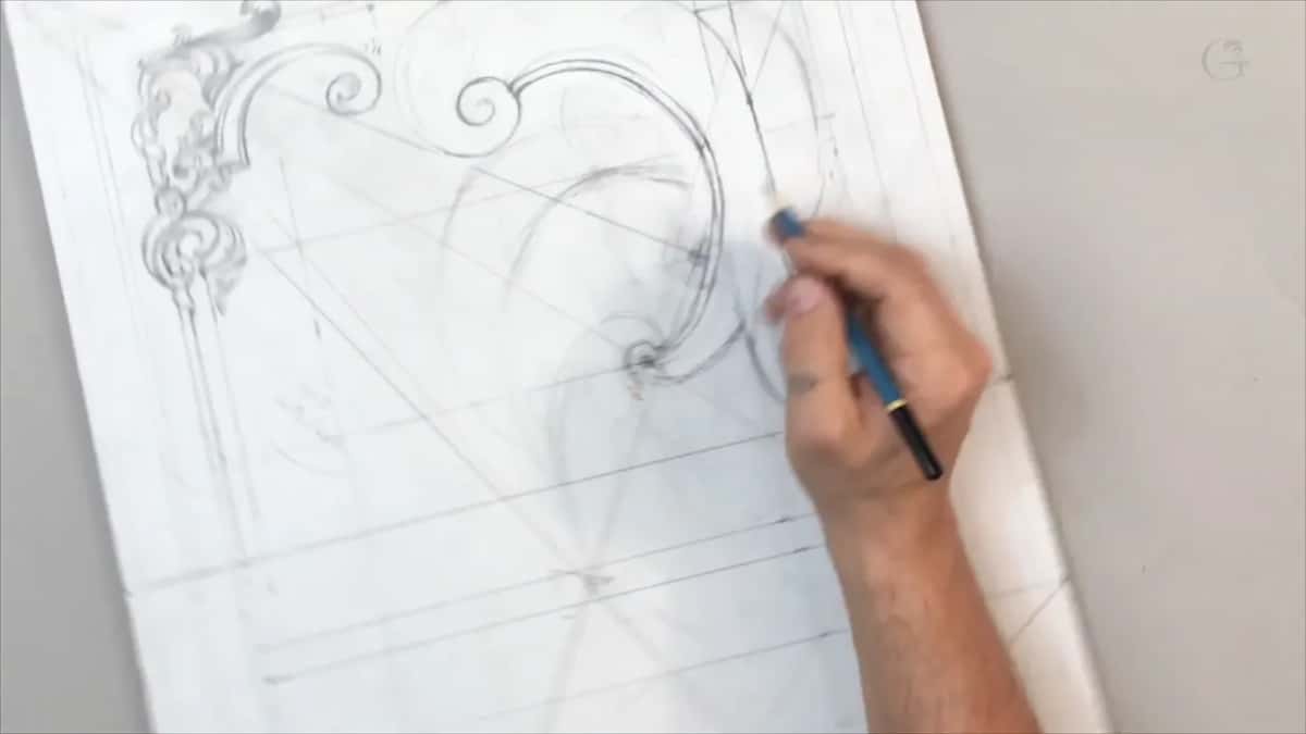 Pencil at the right of the composition