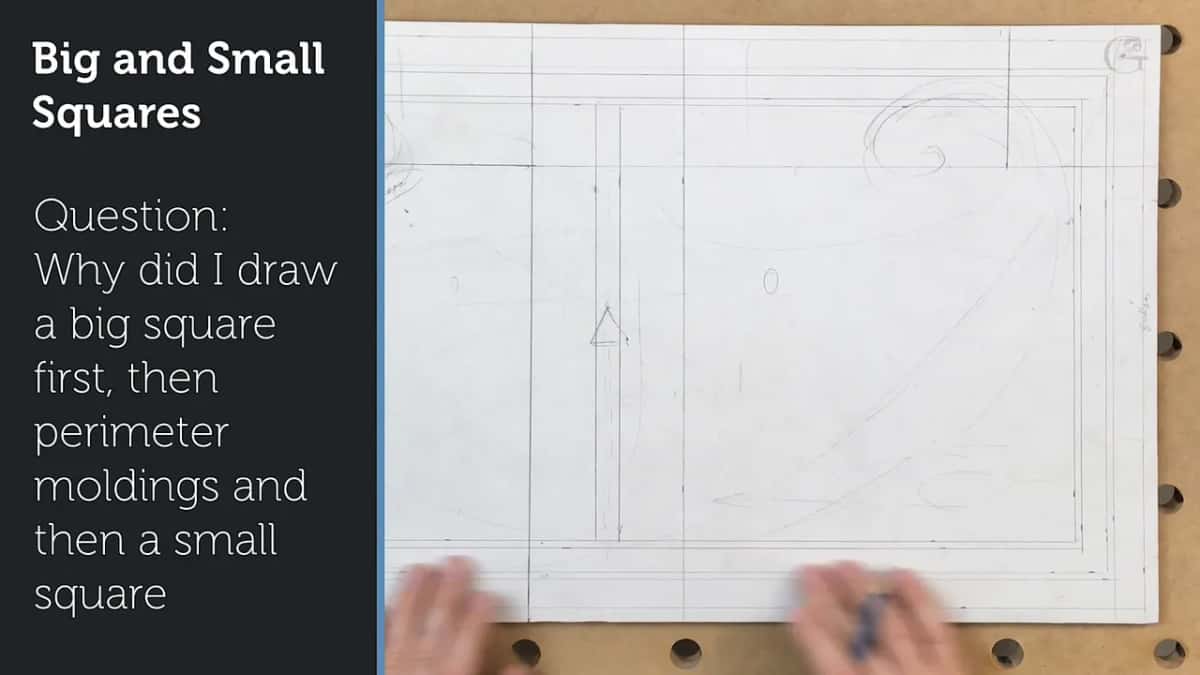 On screen question asking why the big square was drawn before the perimeter moldings and then the small square