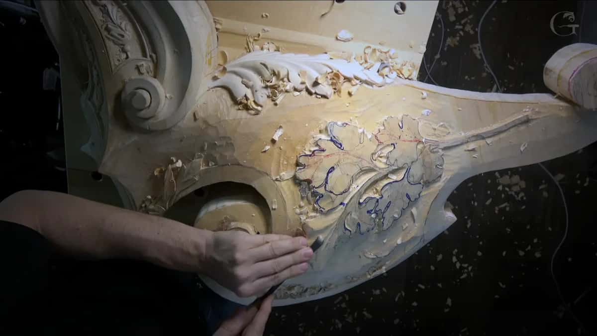 A gouge held low above the big scroll