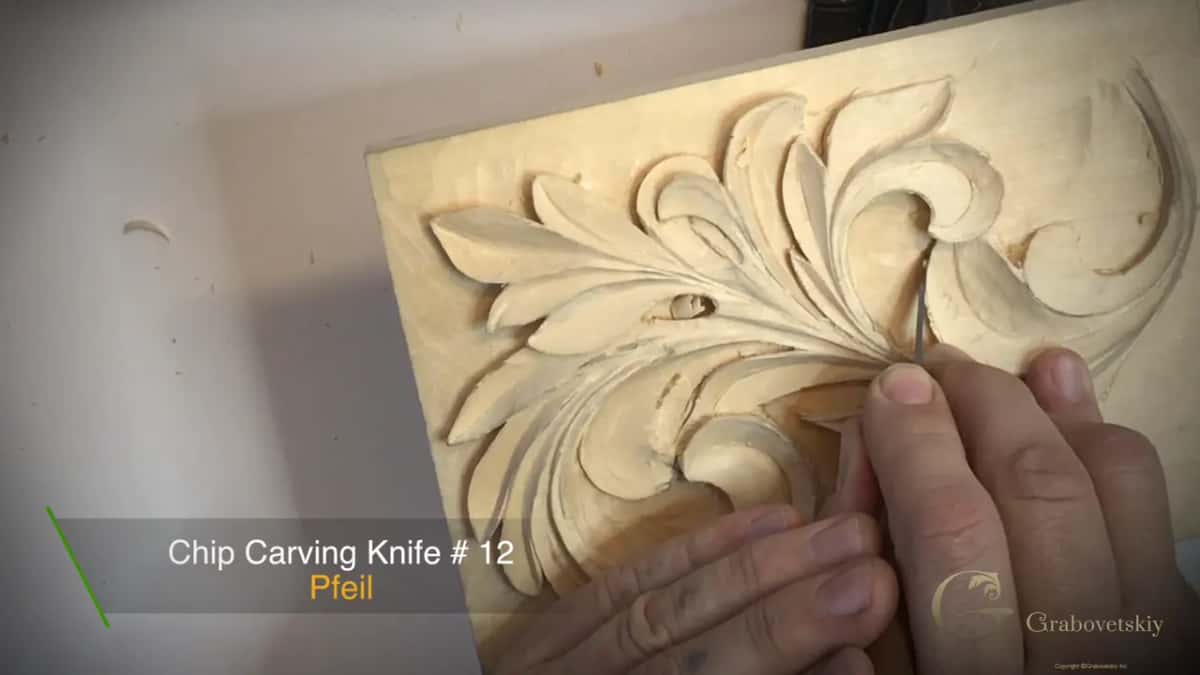 Caption reads chip carving knife number 12, and the blade is on the line
