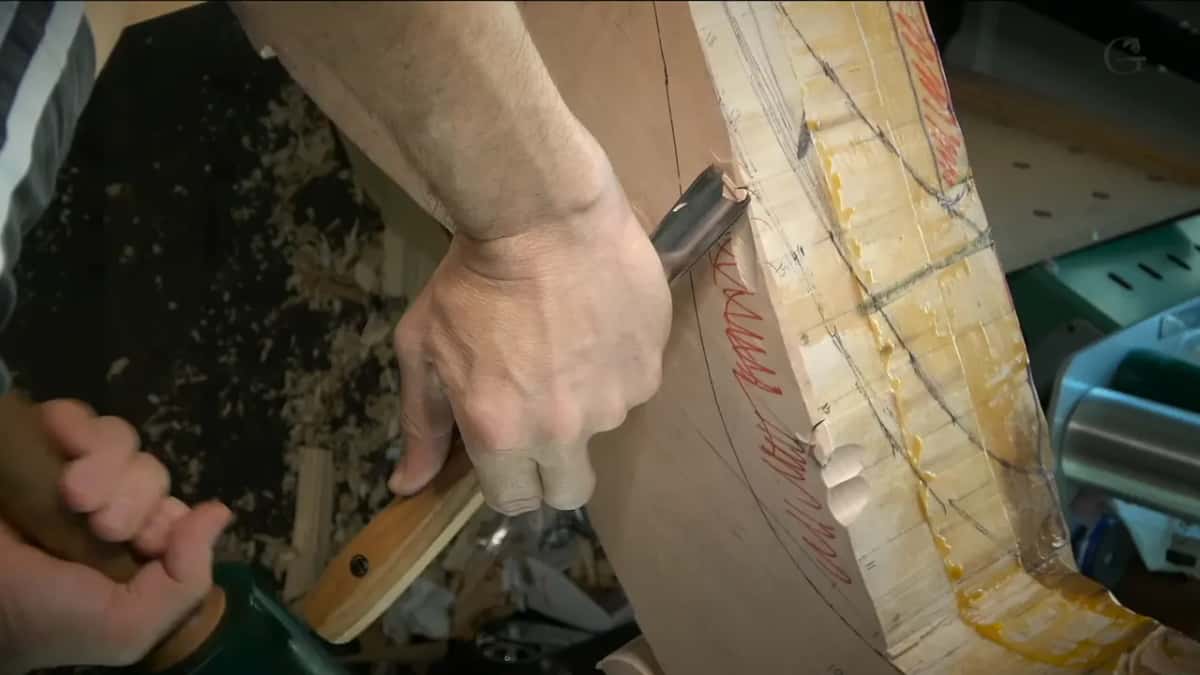 Mallet and gouge at work