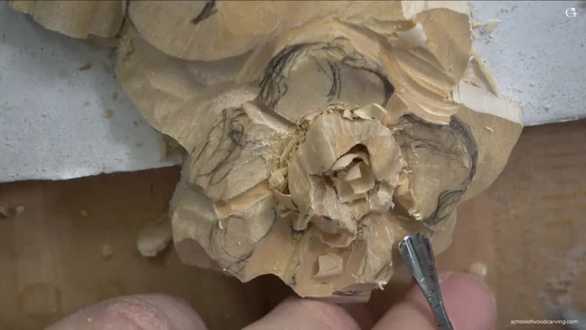 Seen from above, the whole rosette with a blade coming in at the bottom.