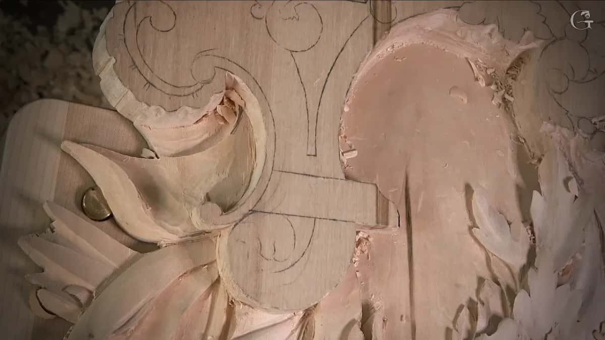 Close view of the pencil layout beside a roughed hollow
