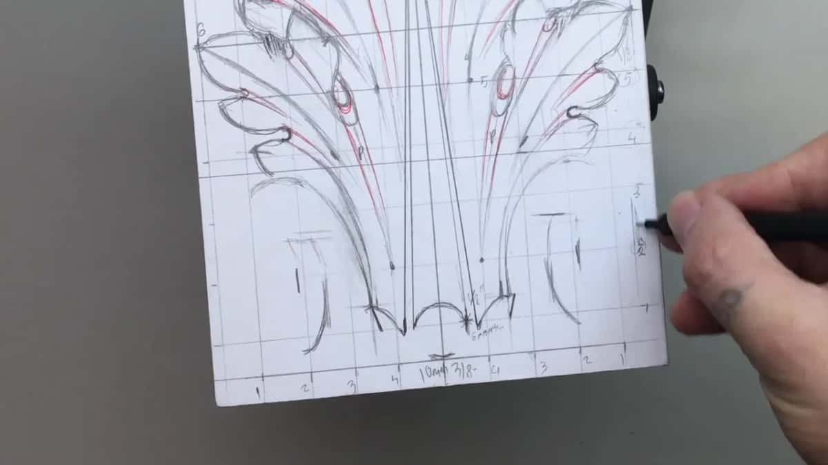 Volutes drawn in along the bottom half