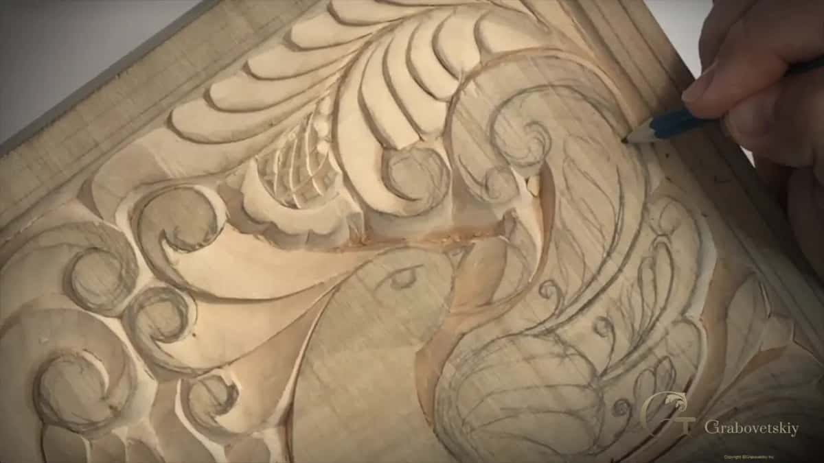 Pencil point at the top curl of the wing