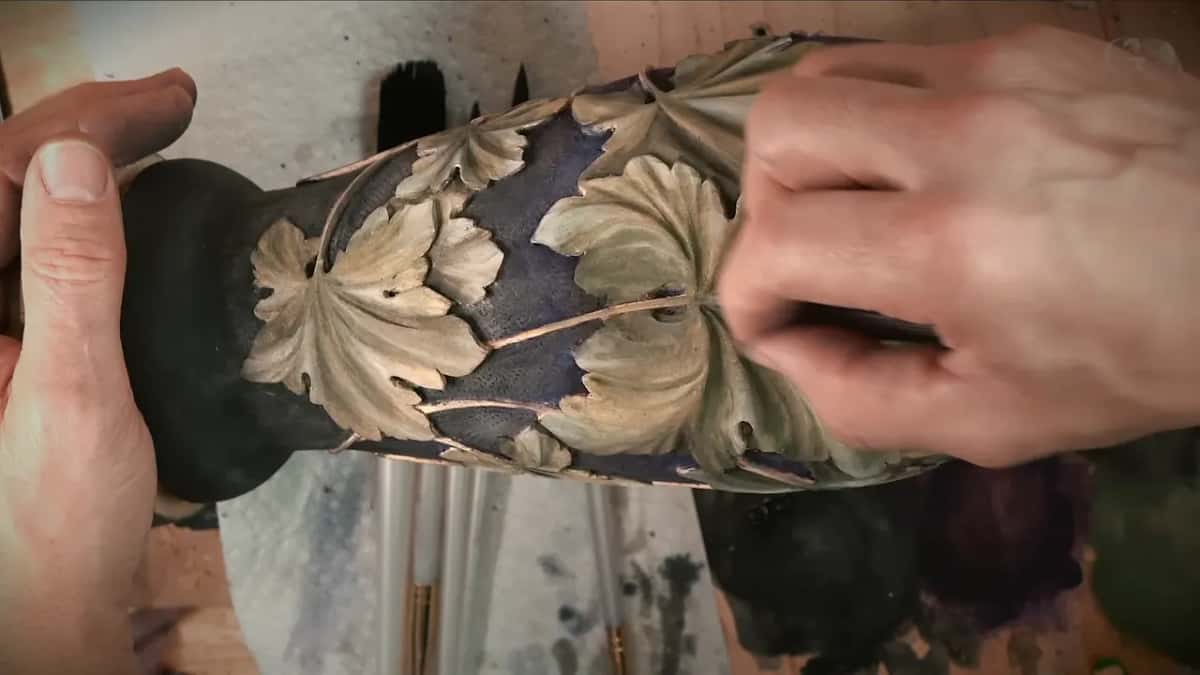 Palm pressed over the leaves