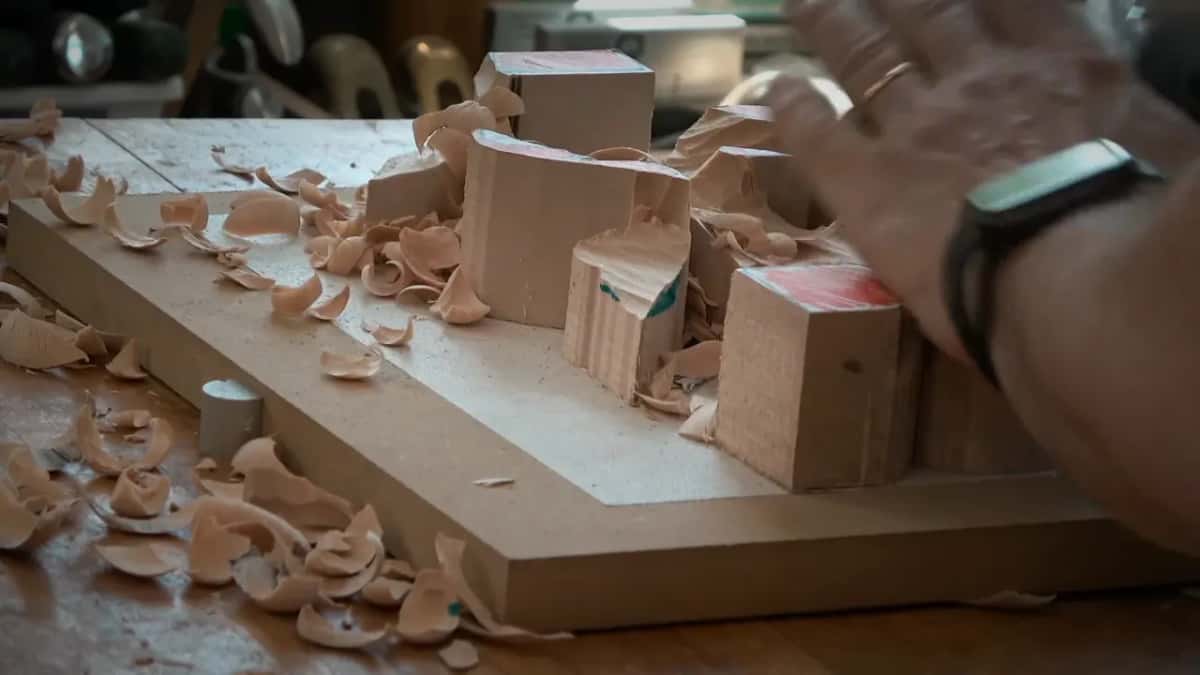 Side view of the roughed blank, its square ends left standing