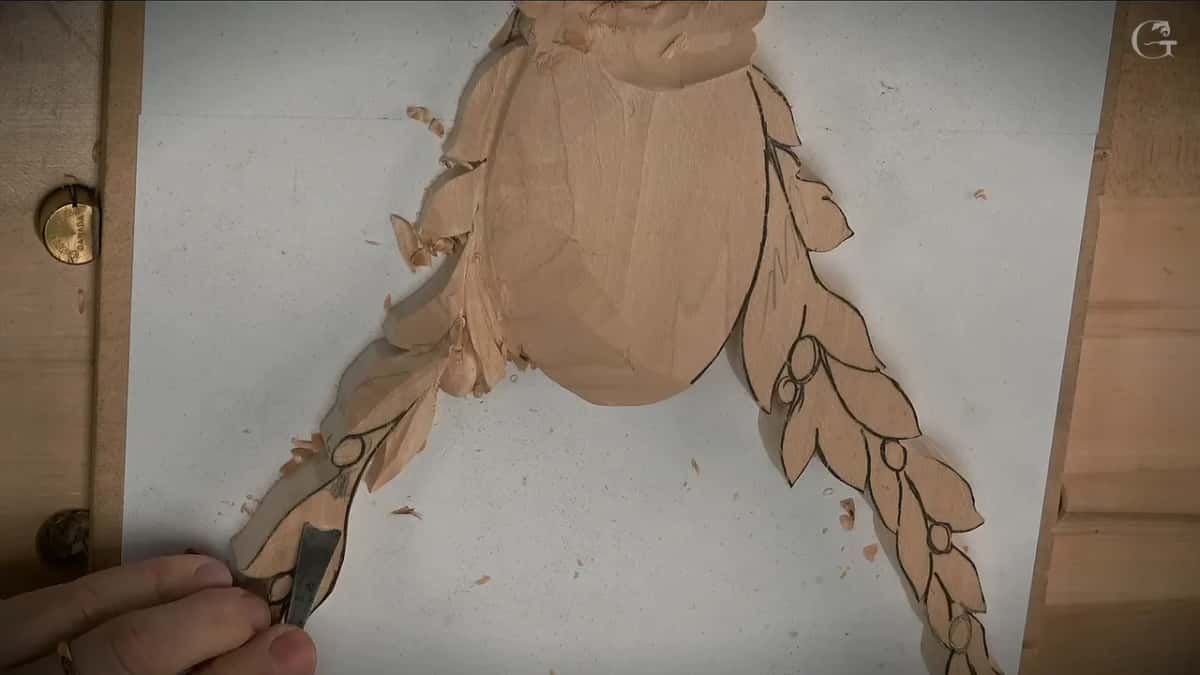 Flat gouge low on the left spray while the right spray is still only a drawing