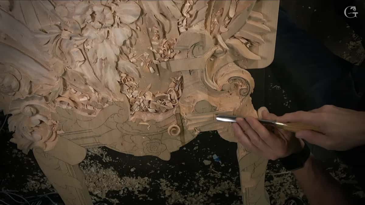Gouge held level on the bottom edge